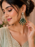 Emerald Green Pearl Chandelier Earrings