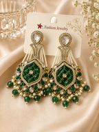 Emerald Green Pearl Chandelier Earrings