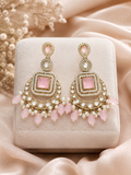Pink Stone & Pearl Chandelier Earrings