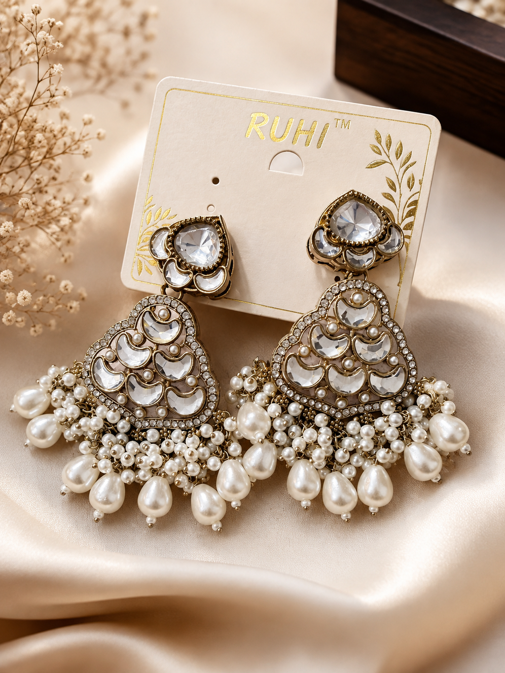 Pearl-Embellished Kundan-Inspired Chandelier Earrings