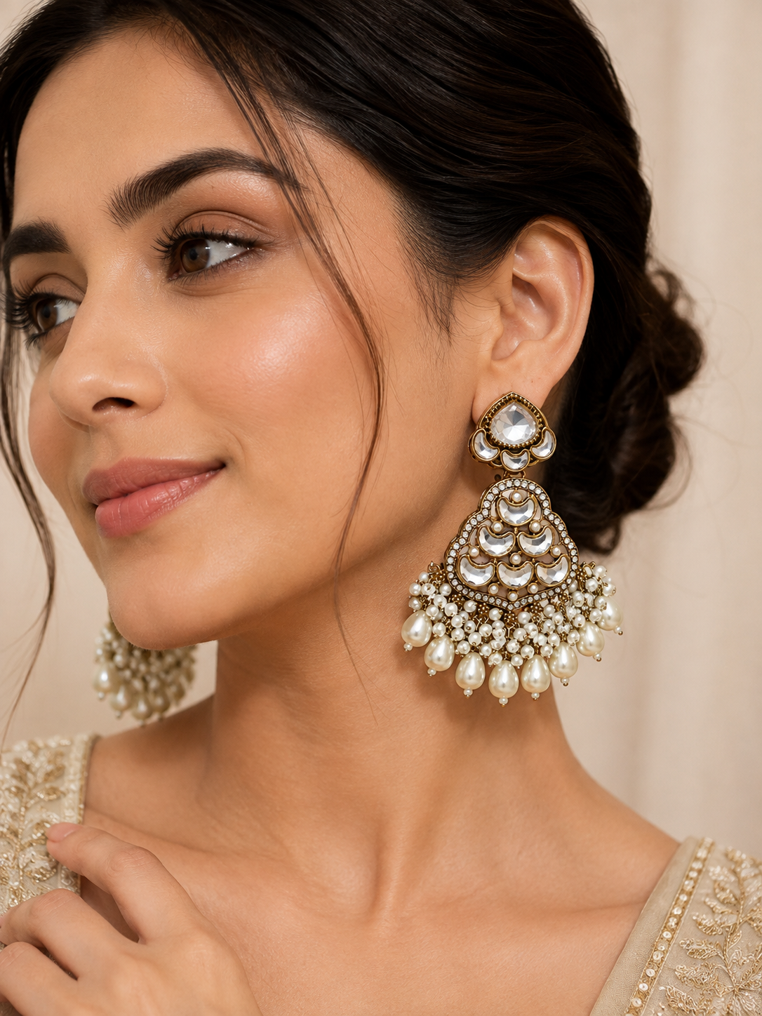 Pearl-Embellished Kundan-Inspired Chandelier Earrings