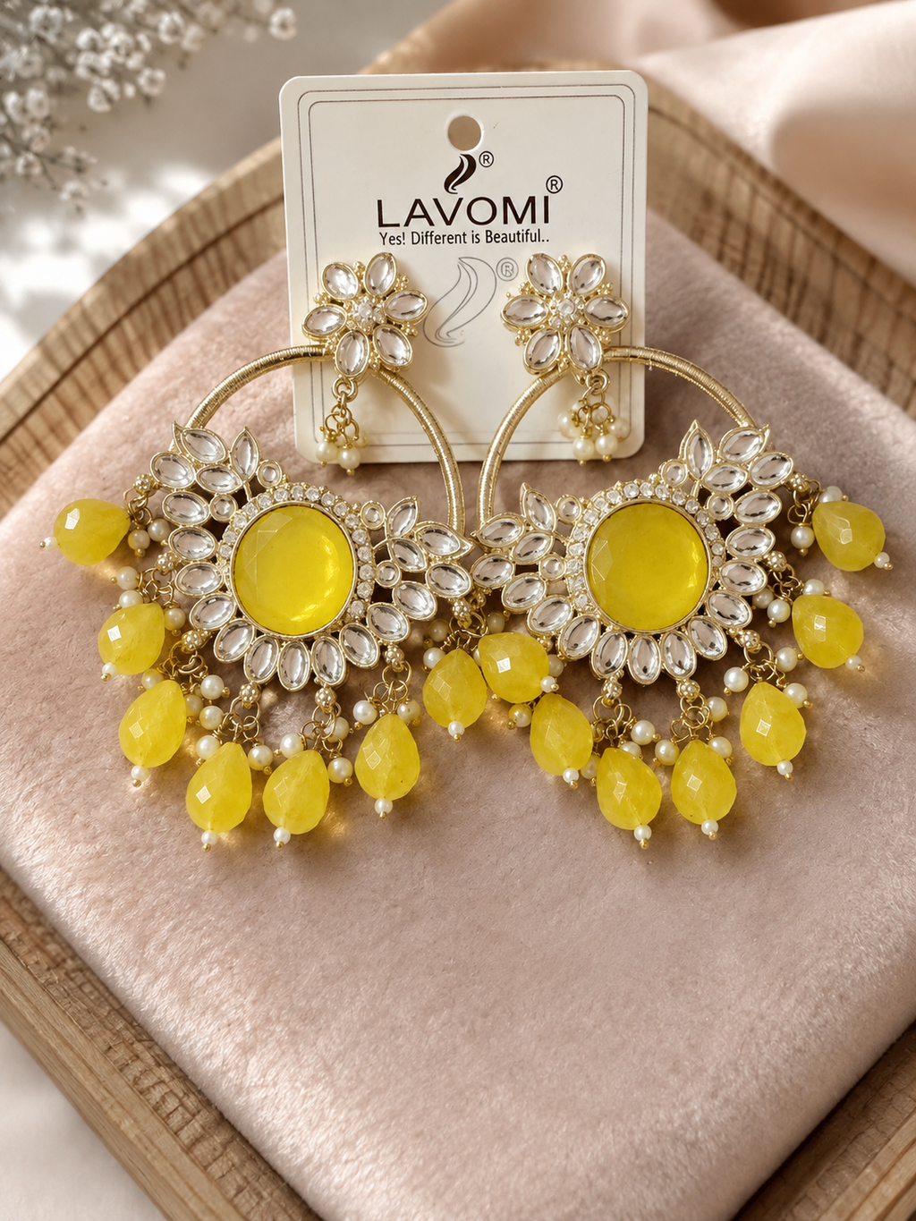 Yellow Floral Chandelier Earrings