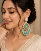 Emerald Green & Aqua Blue Crystal Beaded Chandelier Earrings | Statement Festive Earrings