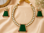 Emerald Green Statement Necklace Set – Gold-Tone Necklace & Matching Earrings