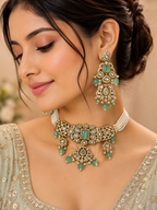 Mint Green Kundan-Style Choker Necklace Set