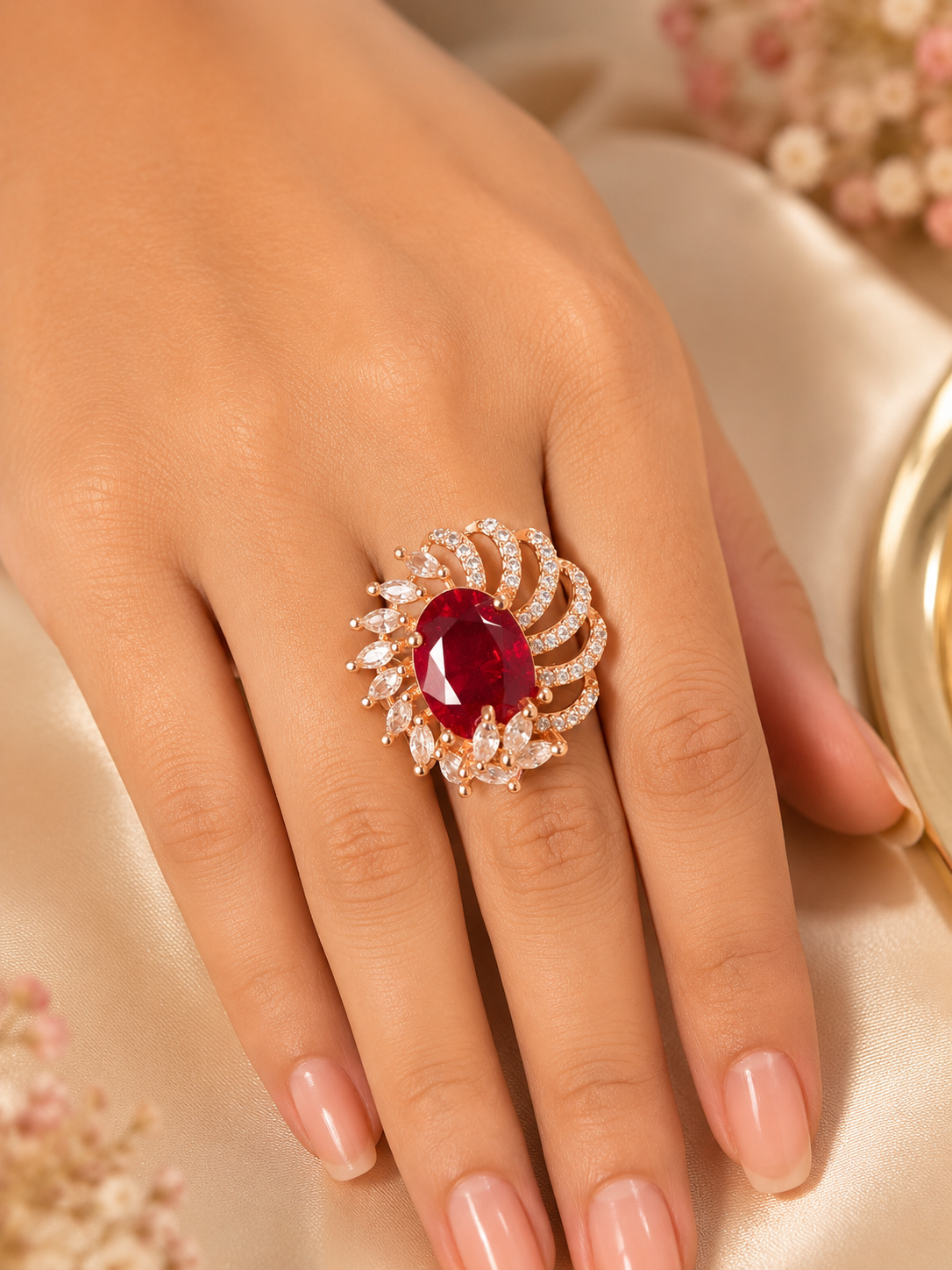 Ruby Red Floral Statement Ring