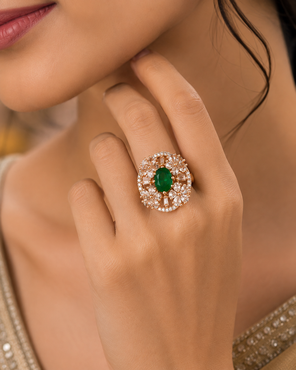Emerald Floral Statement Ring