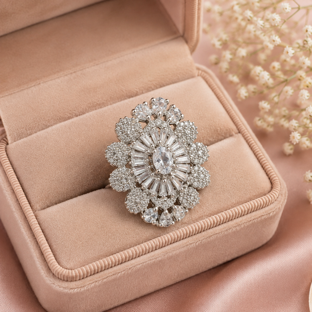 Floral Crystal Statement Ring