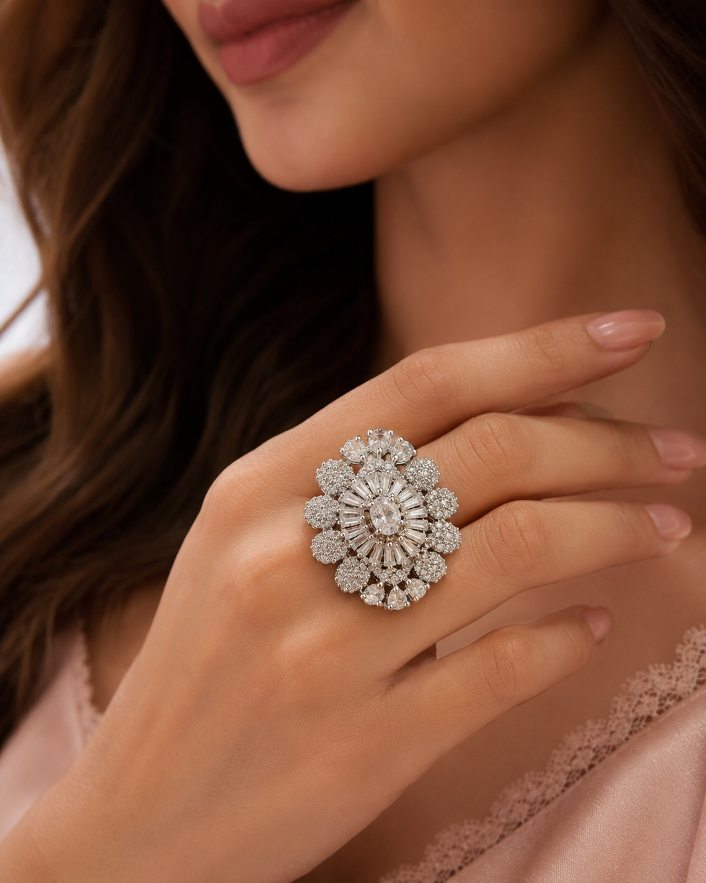 Floral Crystal Statement Ring