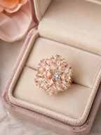 Rose Gold Floral Crystal Cluster Statement Ring