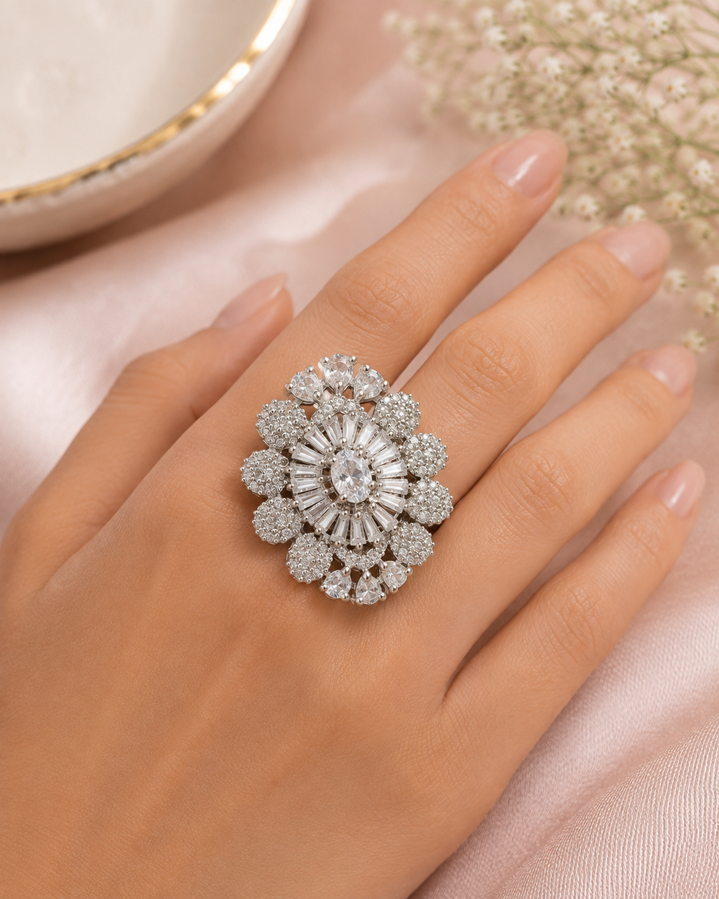 Floral Crystal Statement Ring