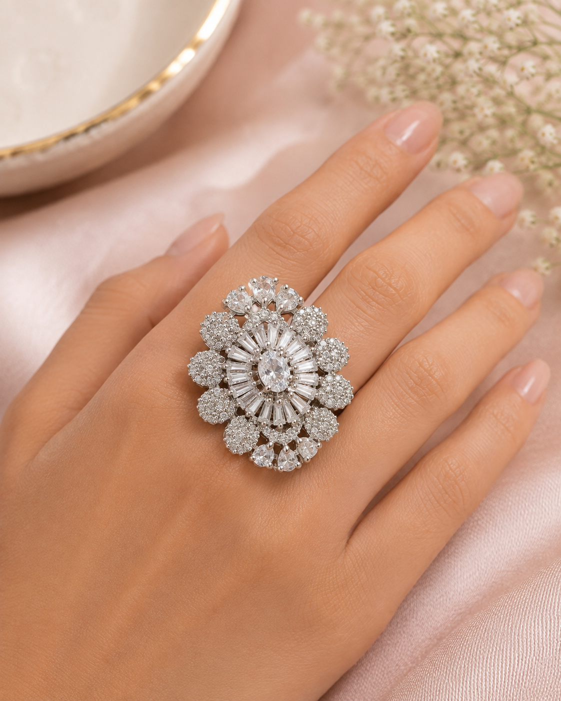 Floral Crystal Statement Ring