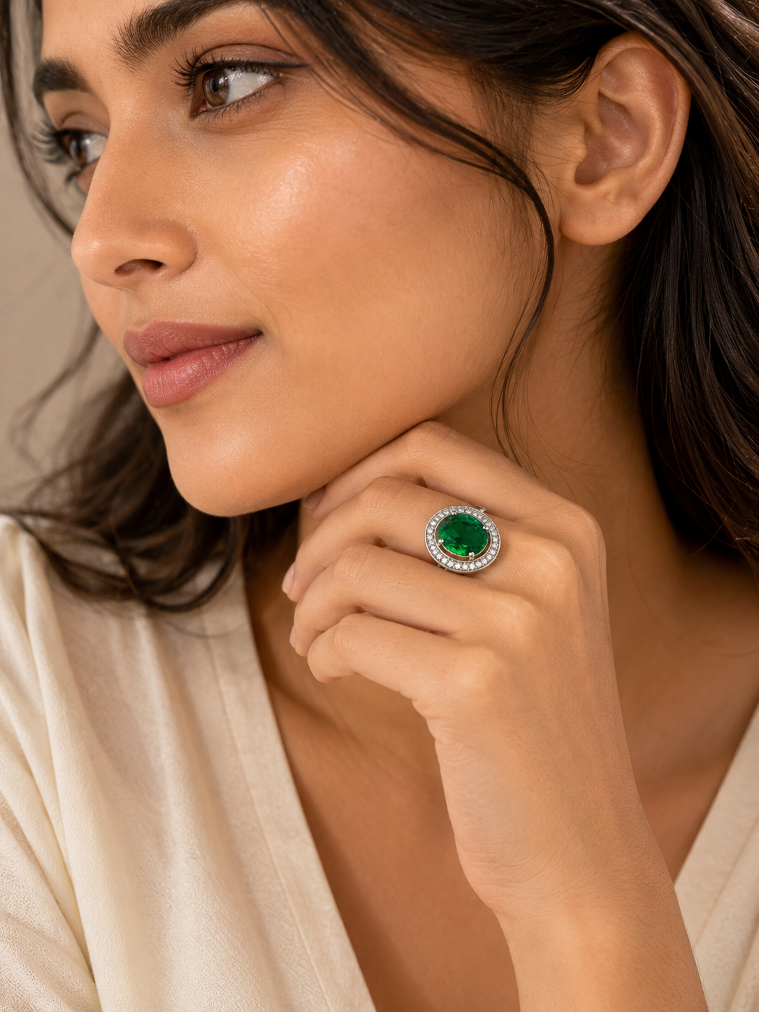 Emerald Green Oval Stone Statement Ring