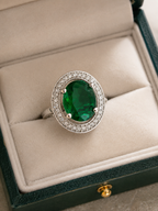 Emerald Green Oval Stone Statement Ring