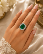Emerald Green Oval Stone Statement Ring