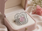 Rose Pink Floral Statement Ring – Silver-Tone Crystal Ring