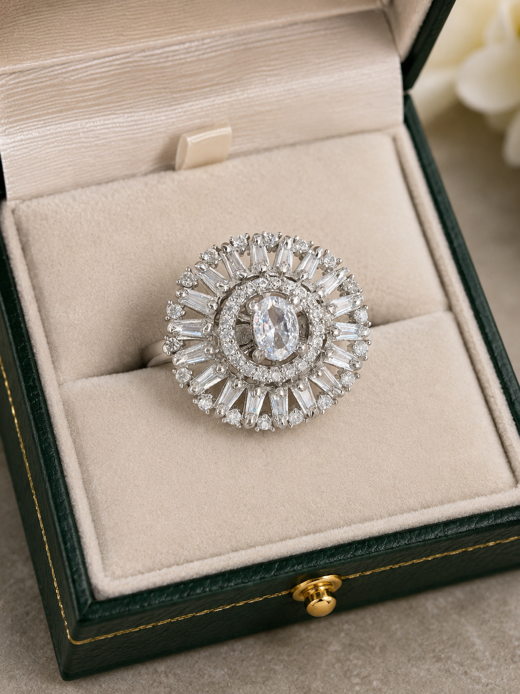 Crystal Sunburst Statement Ring