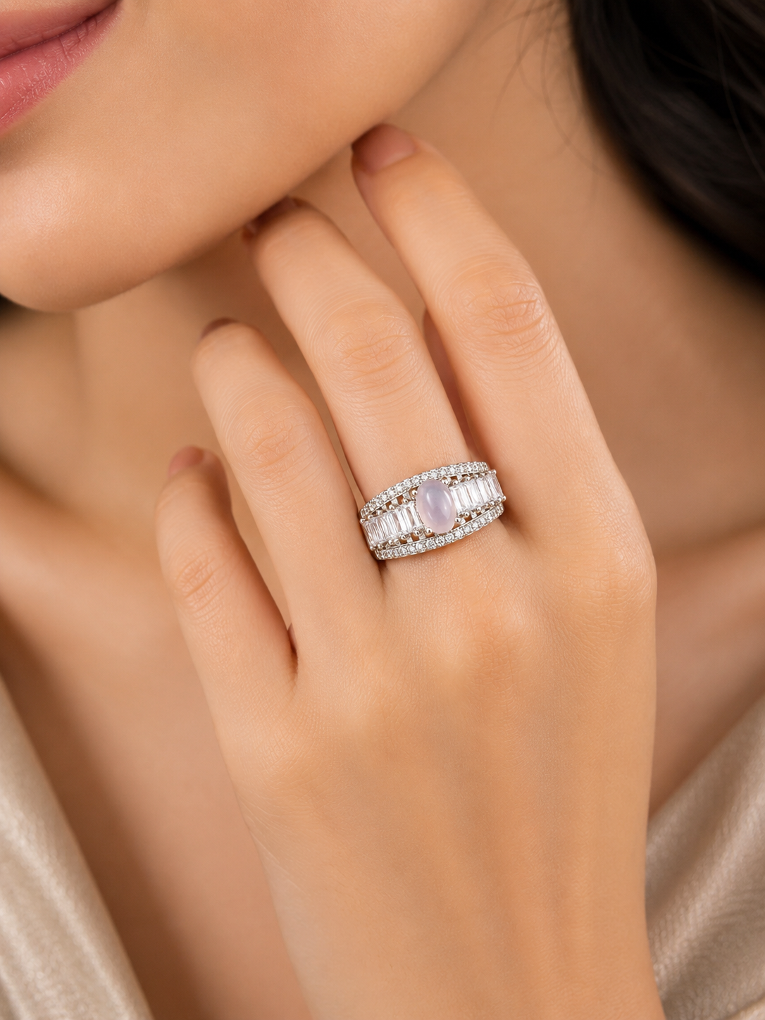 Lavender Oval Stone Statement Ring