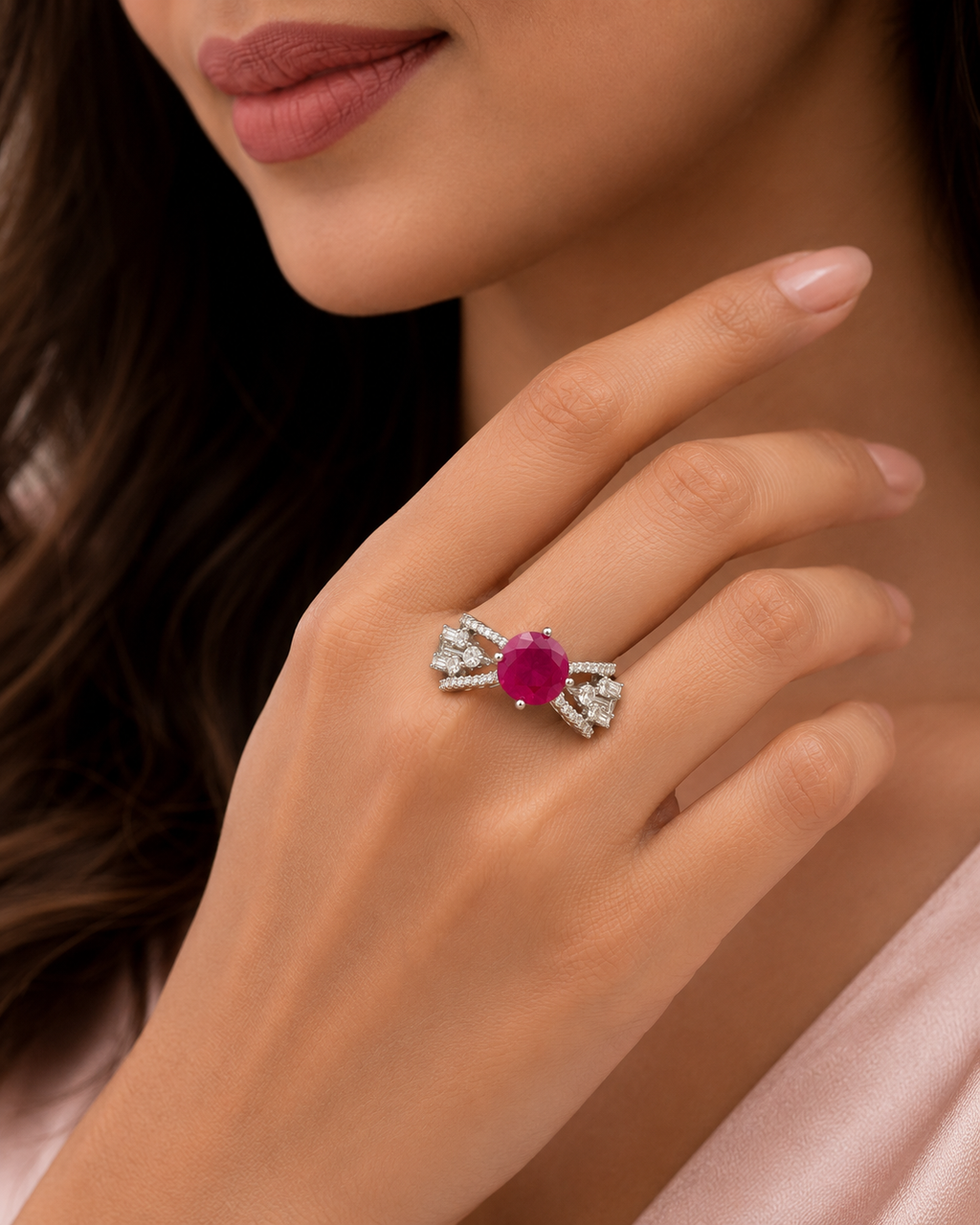 Ruby Pink Oval Statement Ring