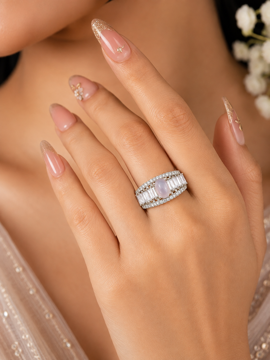 Lavender Oval Stone Statement Ring
