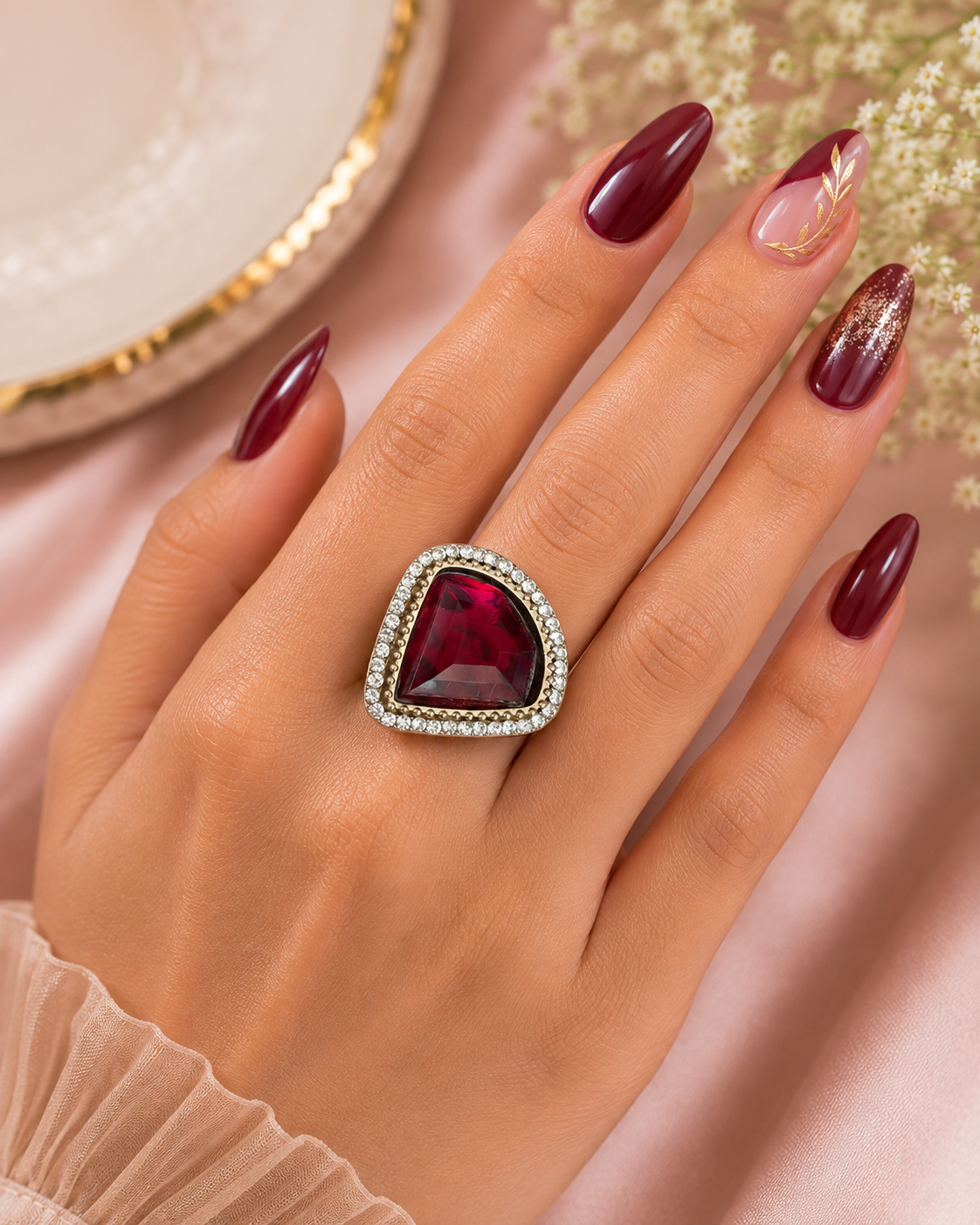 Deep Red Statement Crystal Ring
