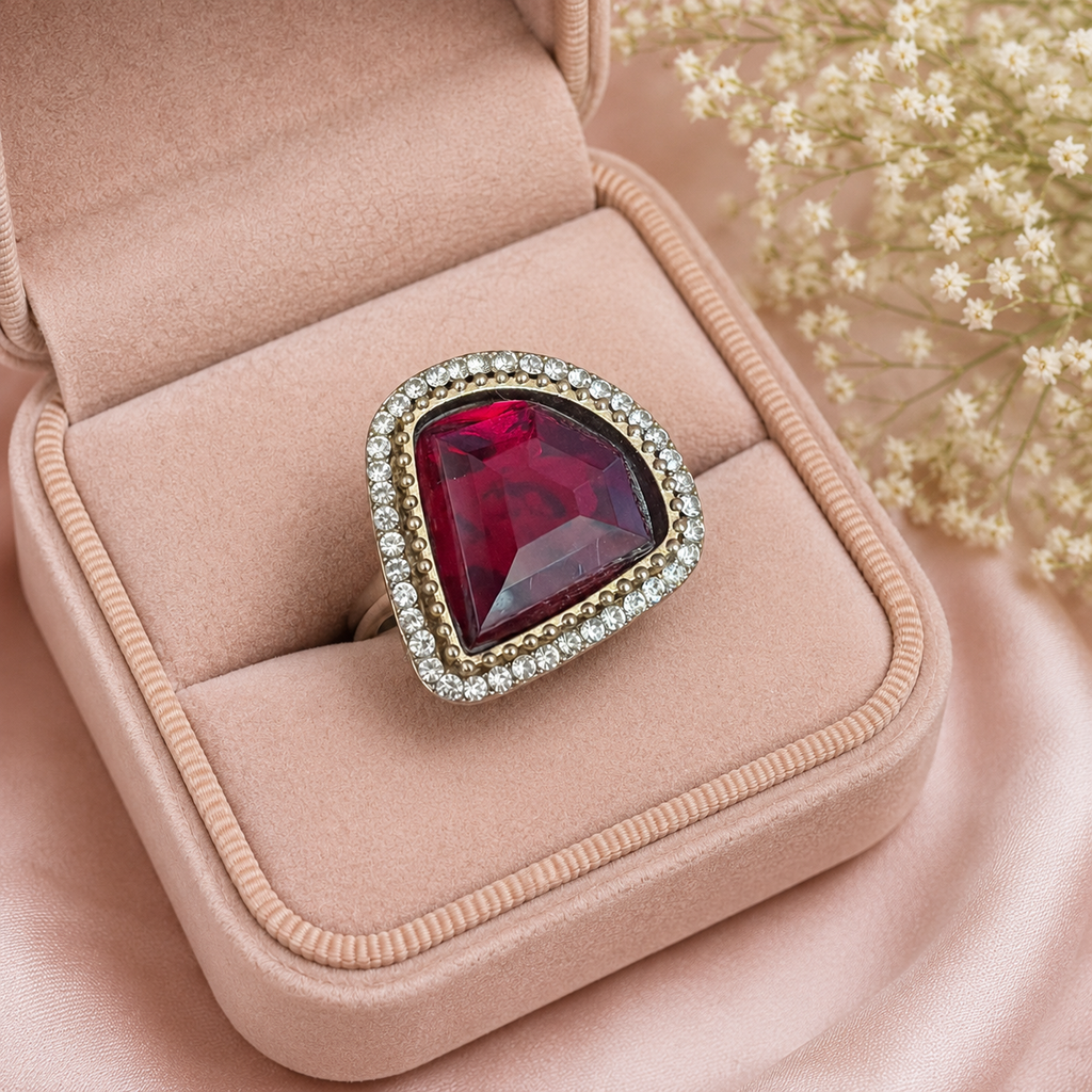 Deep Red Statement Crystal Ring