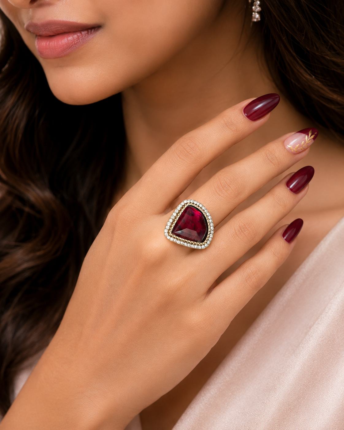 Deep Red Statement Crystal Ring