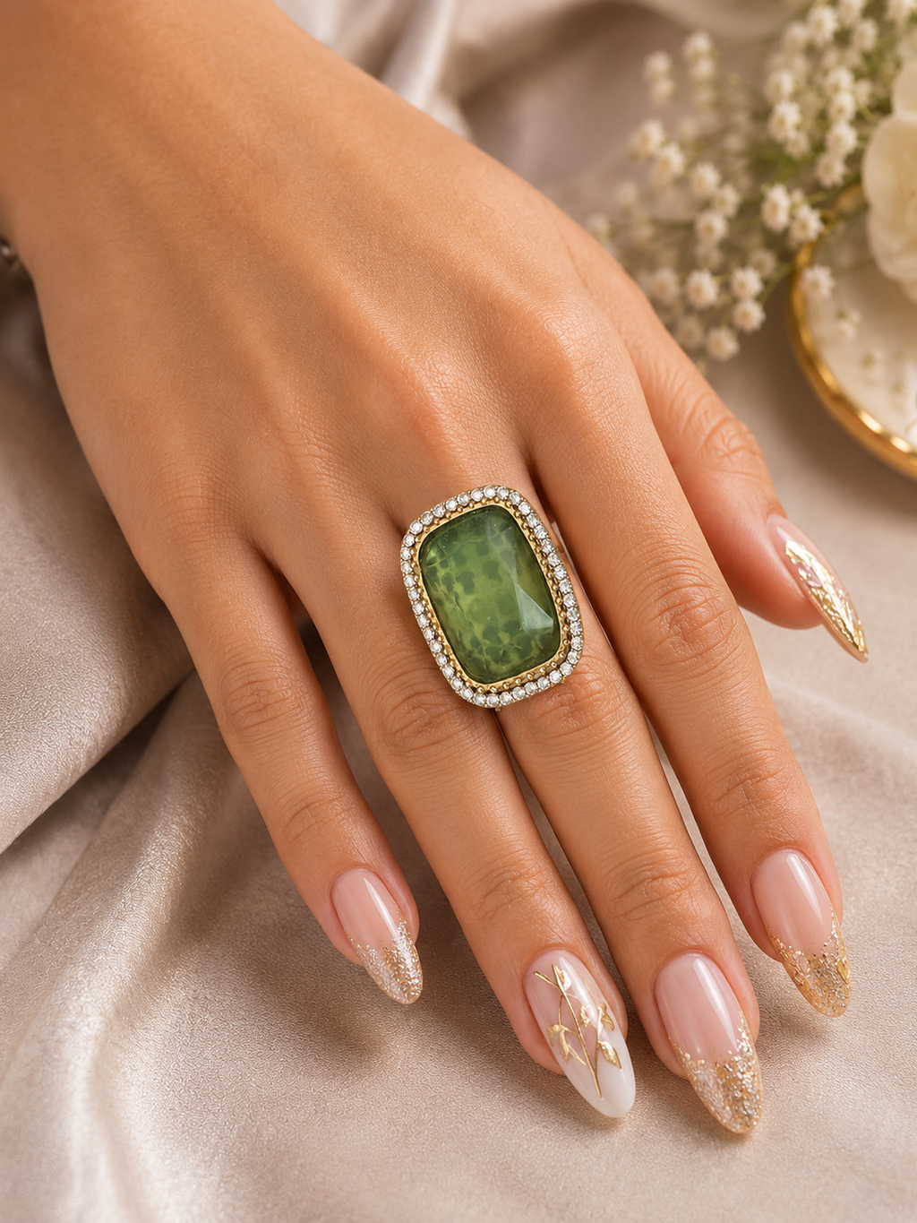 Green Marble Stone Statement Ring