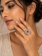 Purple Crystal Sunburst Statement Ring