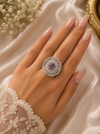 Purple Crystal Sunburst Statement Ring