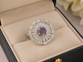 Purple Crystal Sunburst Statement Ring