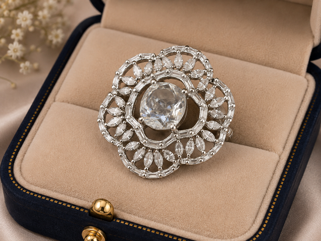 Crystal Floral Statement Ring