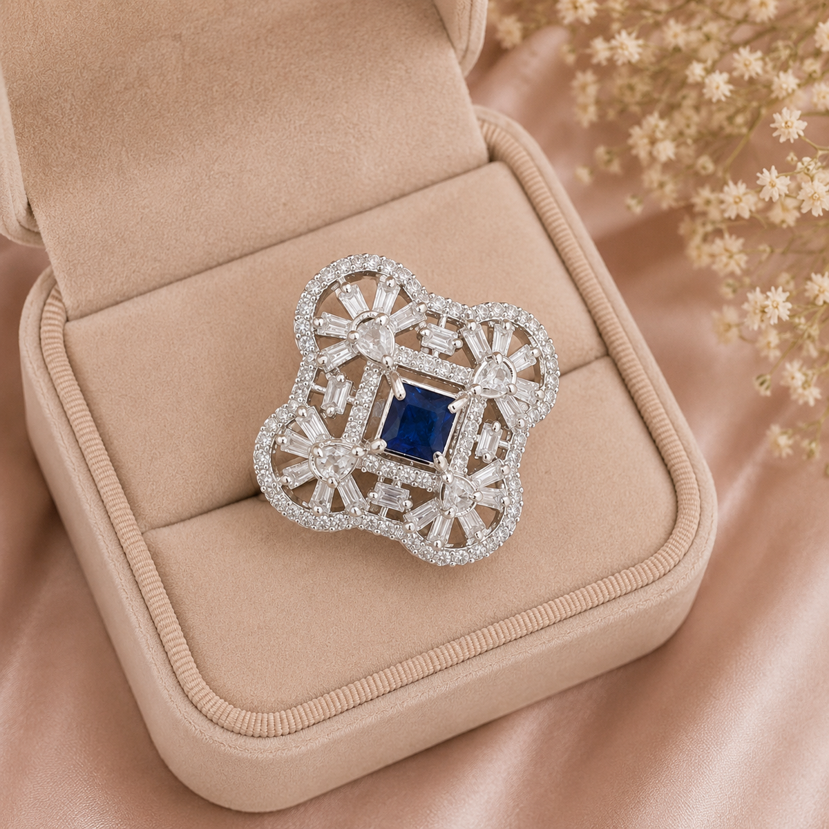 Blue Sapphire Floral Statement Ring