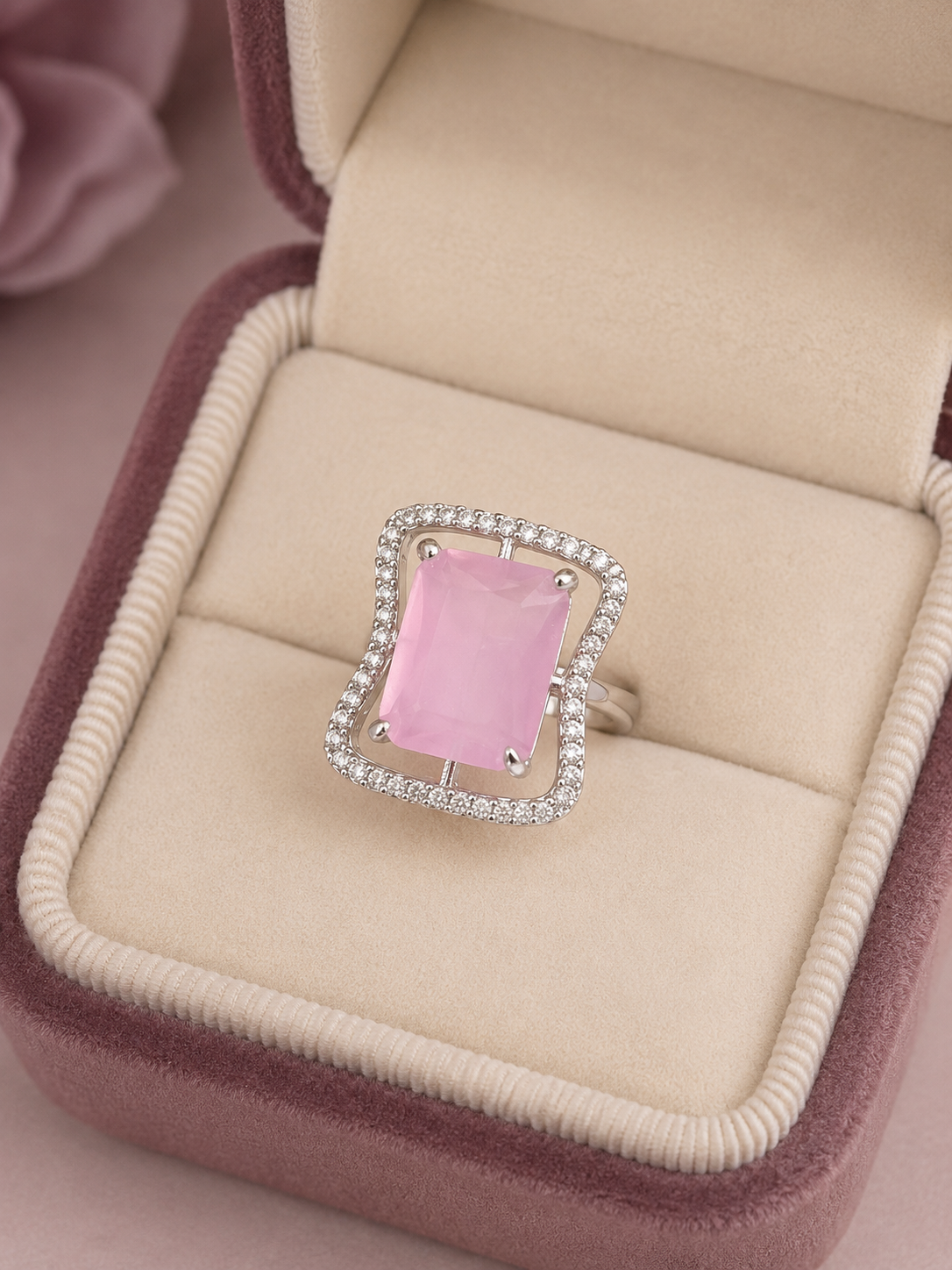 Pink Crystal Rectangle Statement Ring