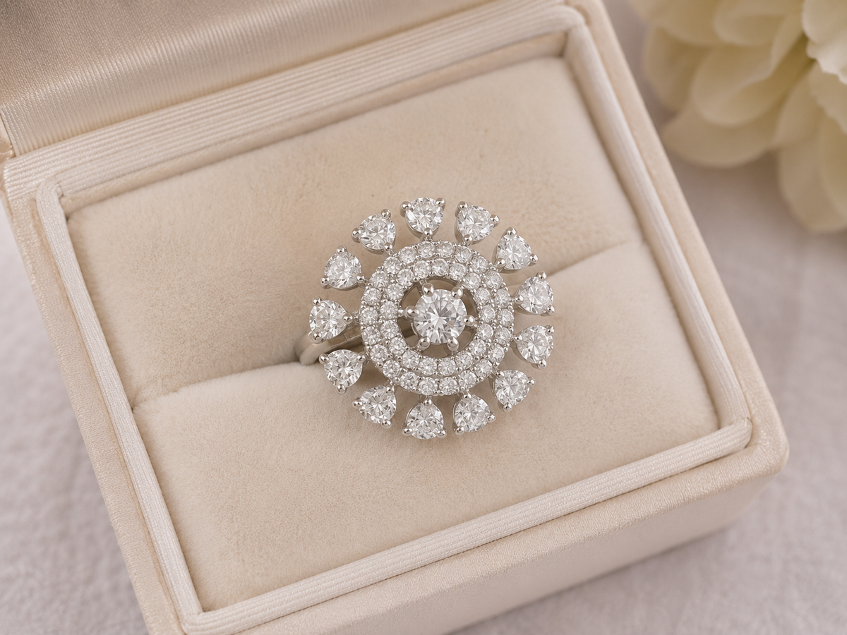 Crystal Heart Halo Statement Ring