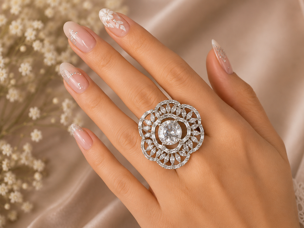 Crystal Floral Statement Ring