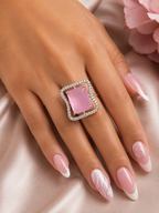 Pink Crystal Rectangle Statement Ring