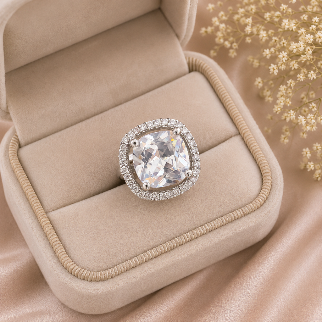 Crystal Cushion-Cut Statement Ring