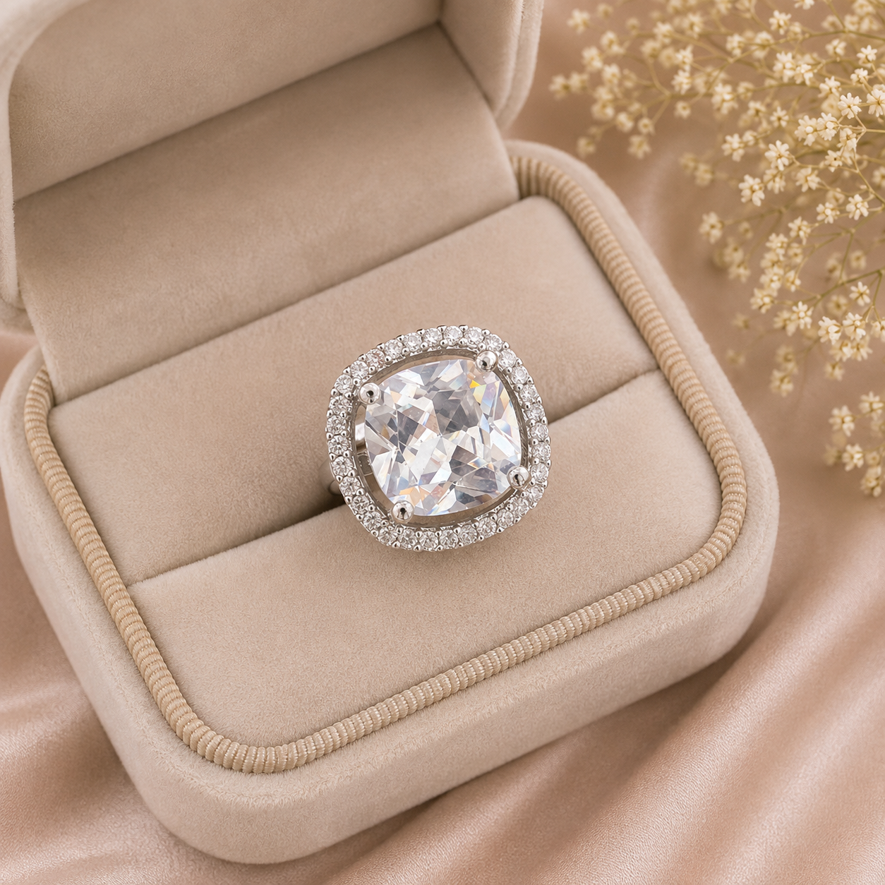 Crystal Cushion-Cut Statement Ring