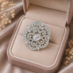 Crystal Floral Filigree Statement Ring – Silver-Tone Ring