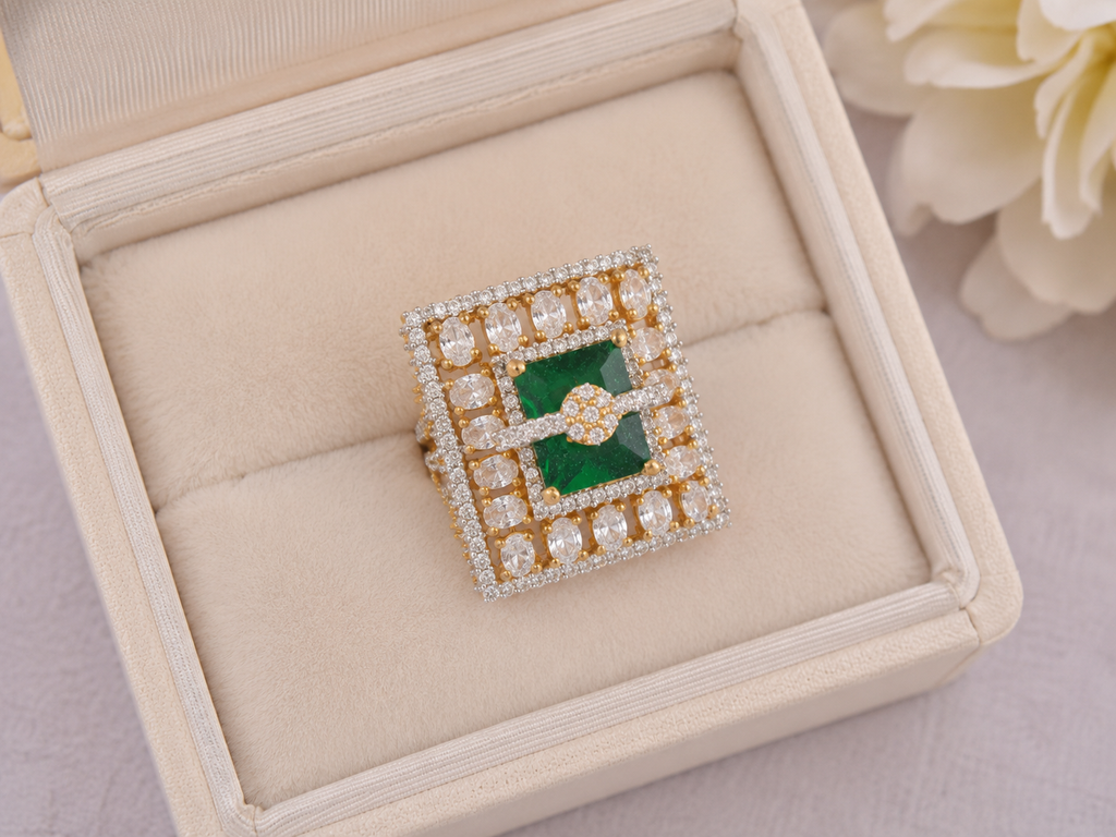 Emerald Green Geometric Statement Ring