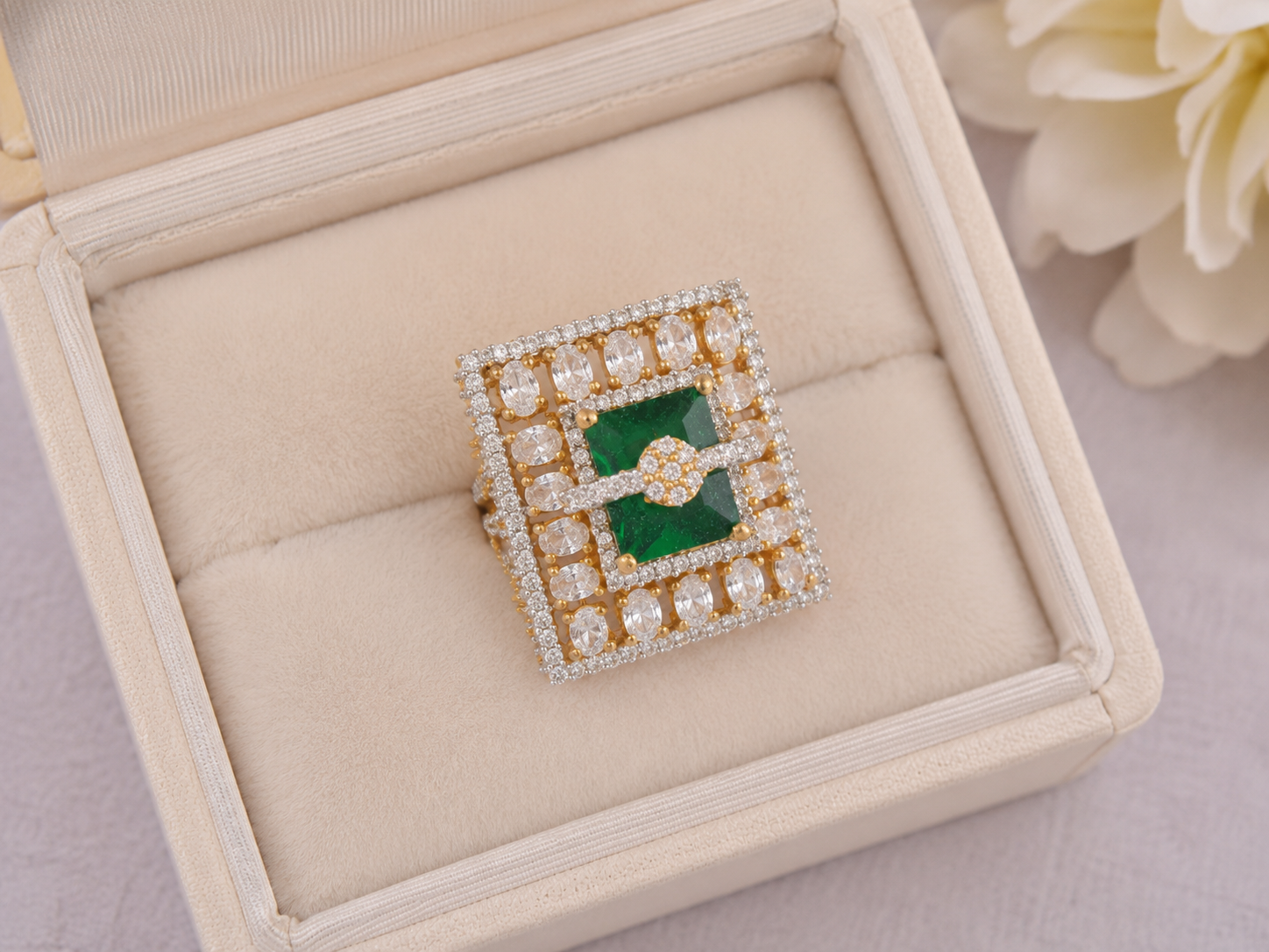 Emerald Green Geometric Statement Ring