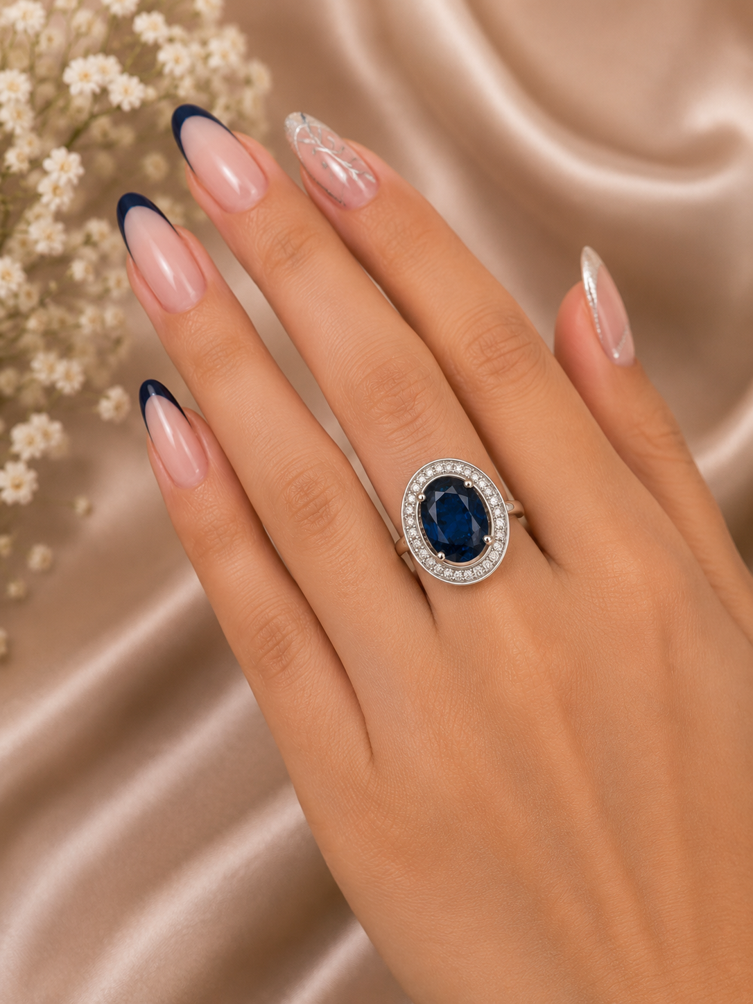 Sapphire Blue Oval Statement Ring