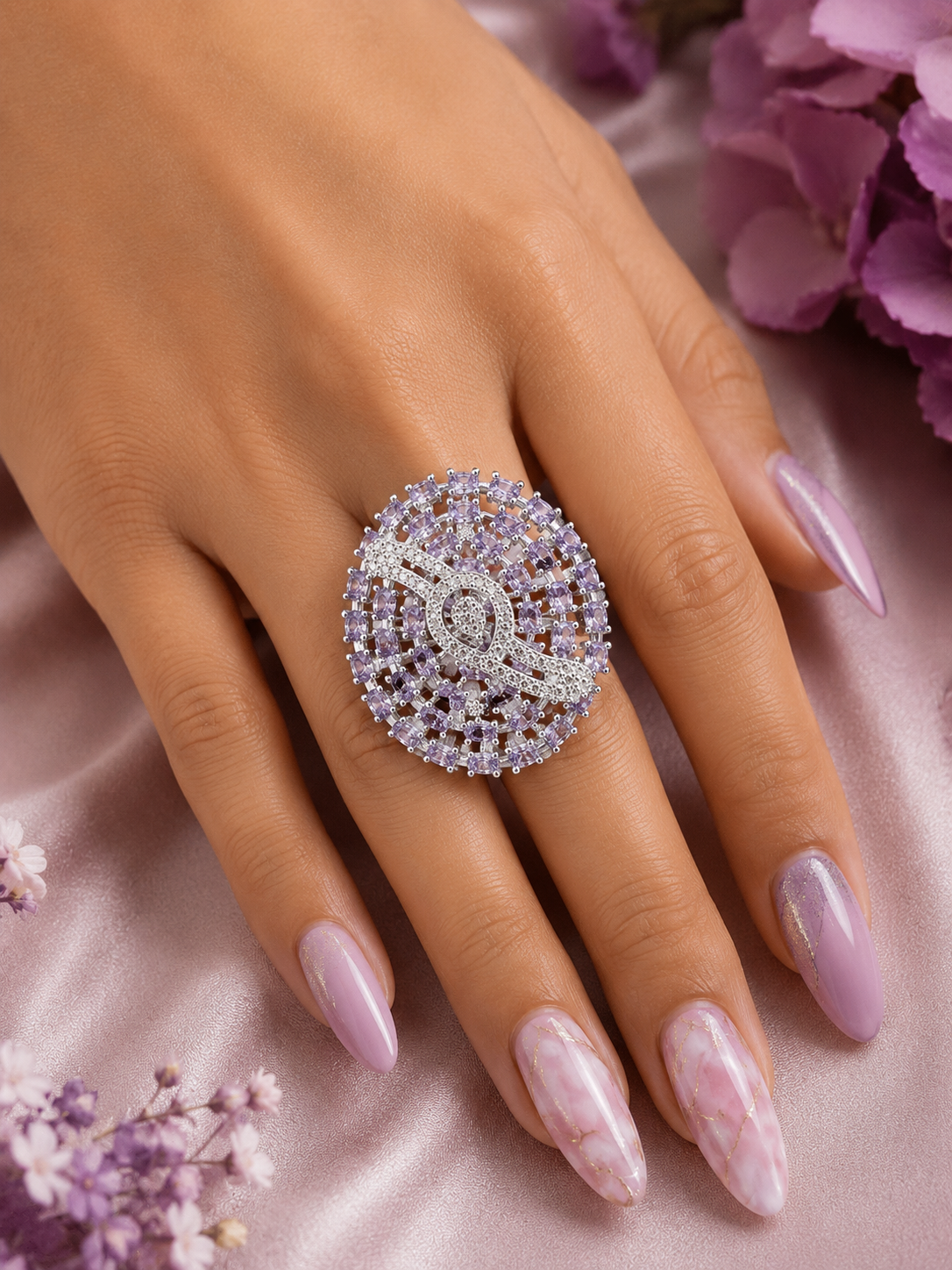 Lavender Crystal Statement Ring