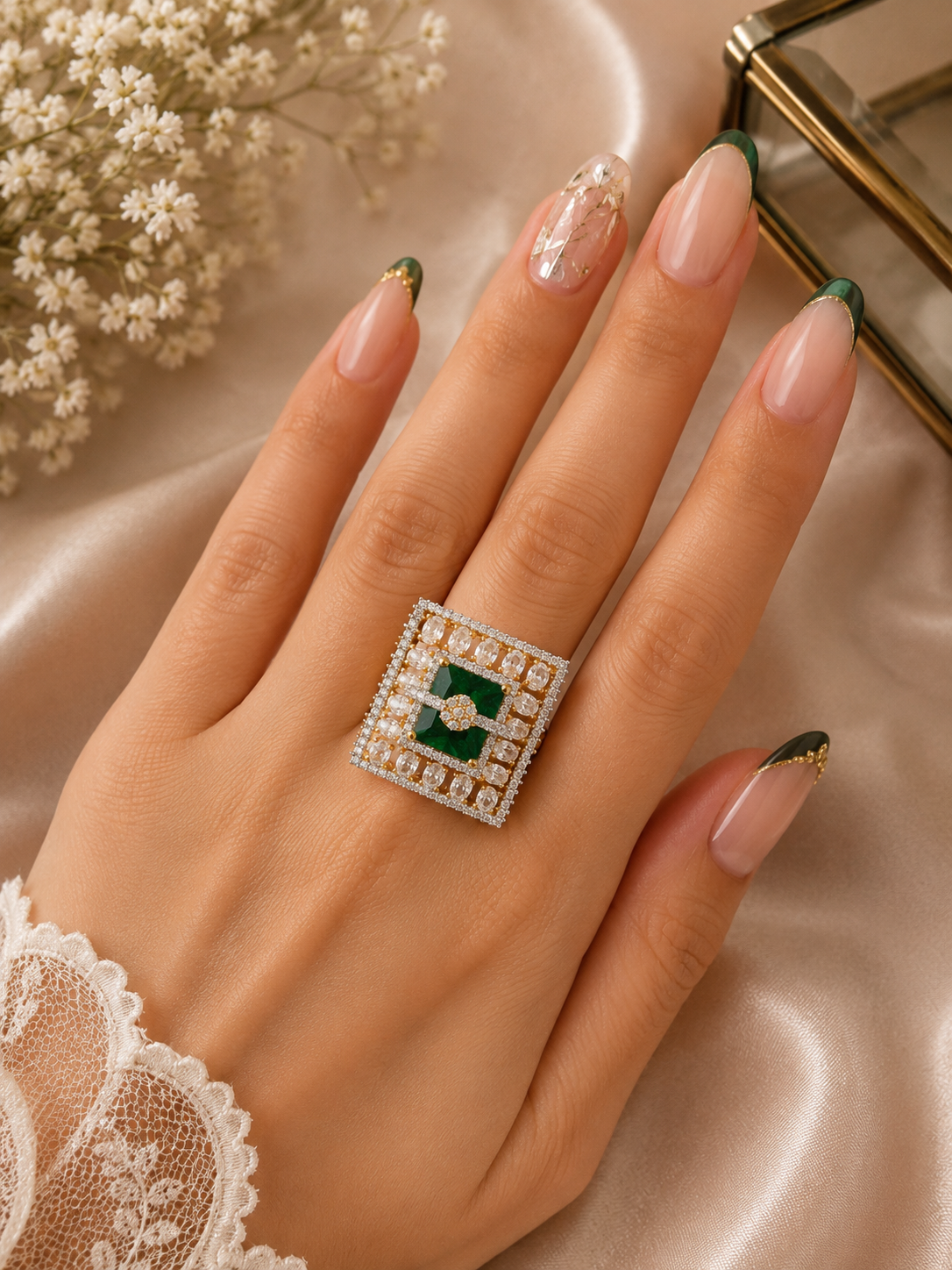 Emerald Green Geometric Statement Ring