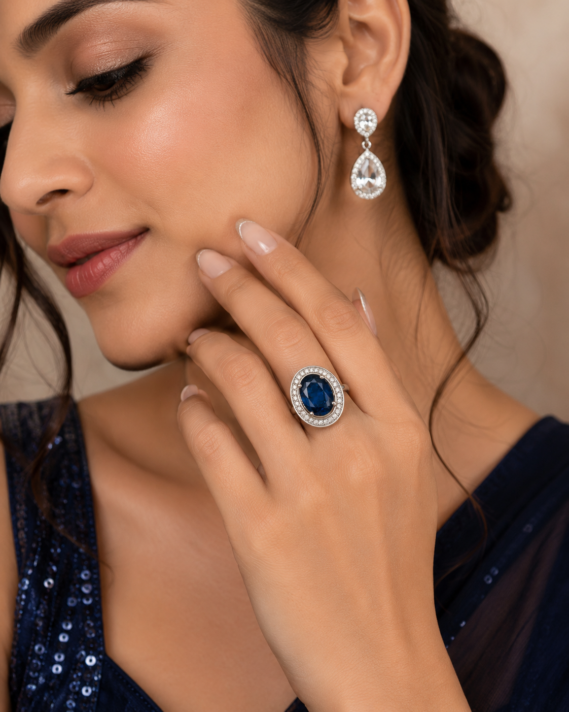 Sapphire Blue Oval Statement Ring