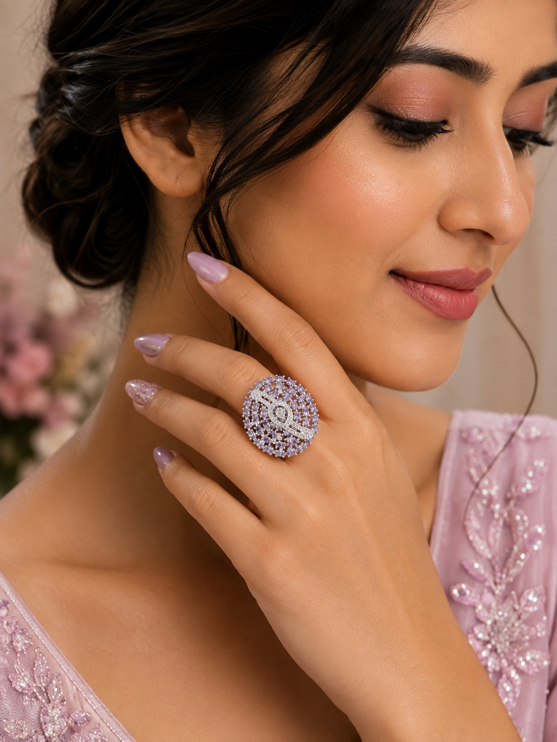Lavender Crystal Statement Ring