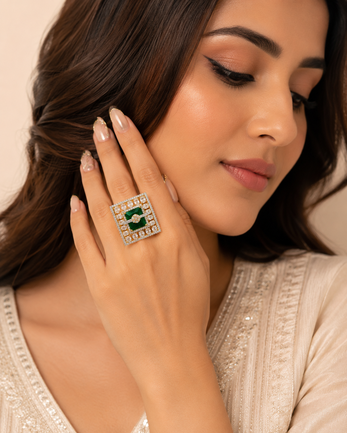 Emerald Green Geometric Statement Ring