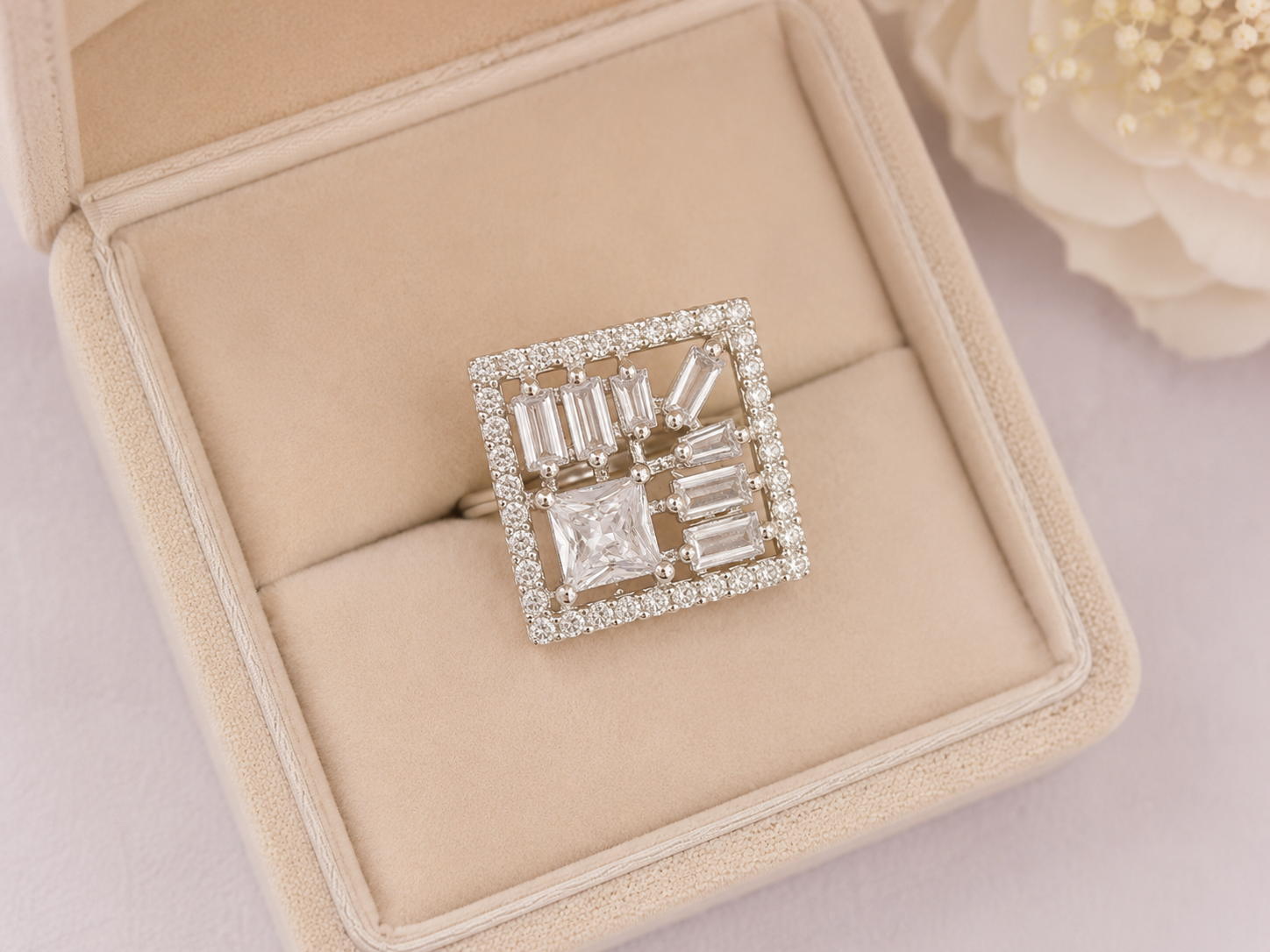 Geometric Baguette Crystal Statement Ring