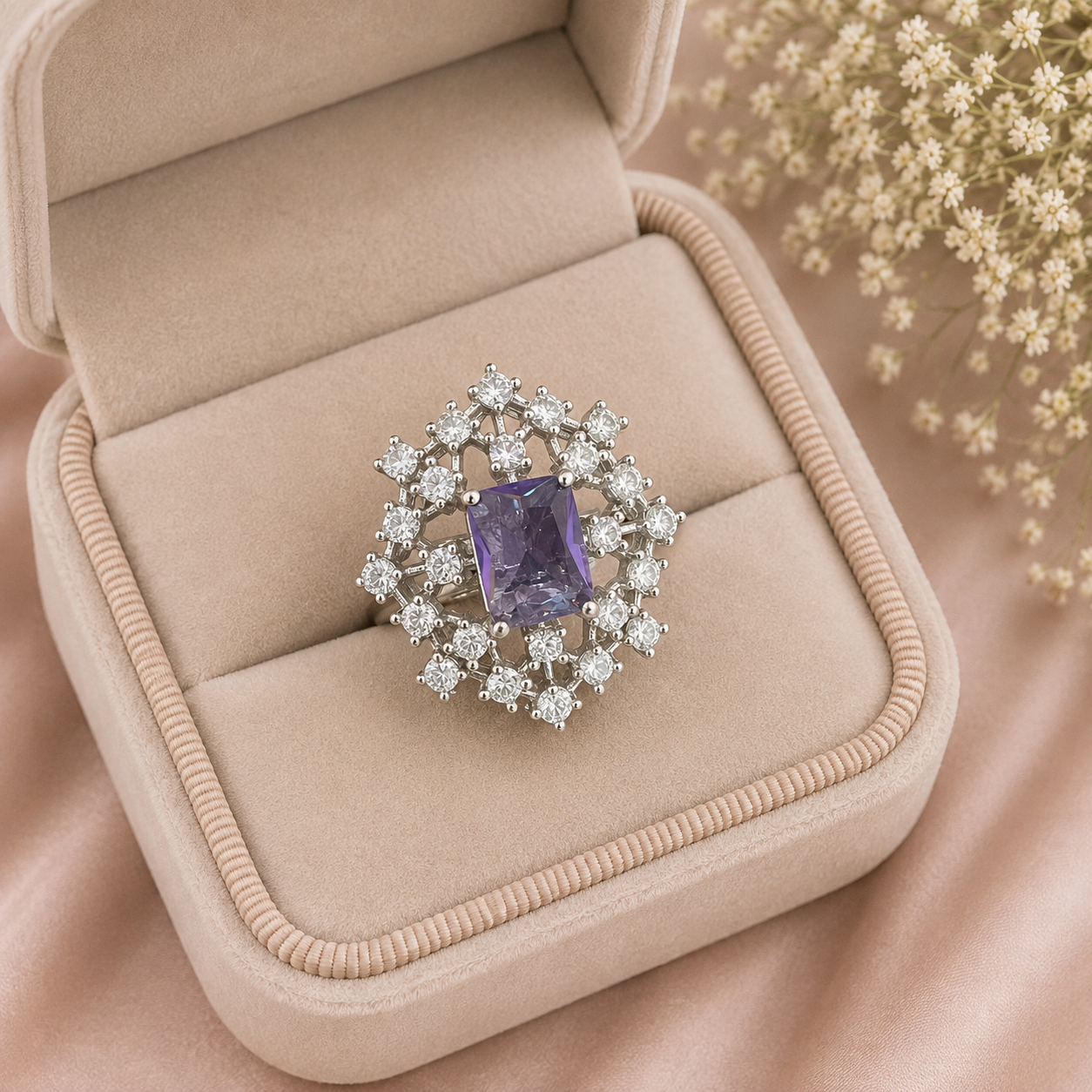 Lavender Amethyst Starburst Statement Ring